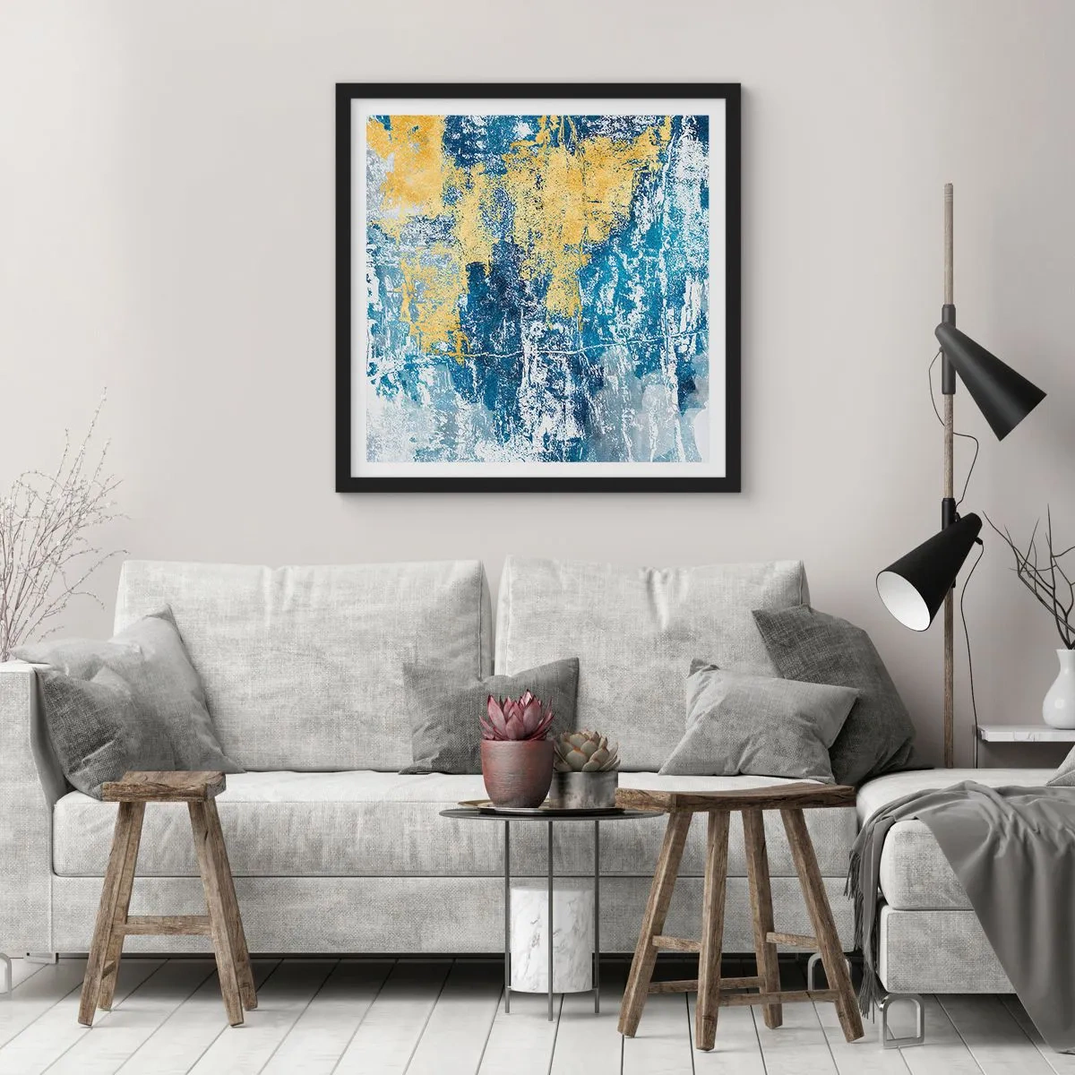 Poster in een zwarte lijst - Abstractie vol met weer - 30x30 cm