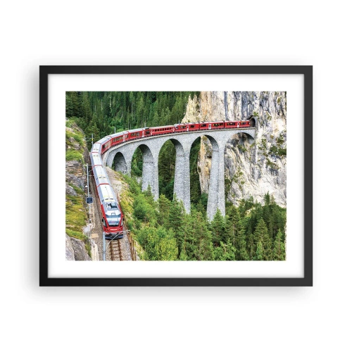 Poster in een zwarte lijst - Spoorlijn voor uitzicht op de bergen - 50x40 cm