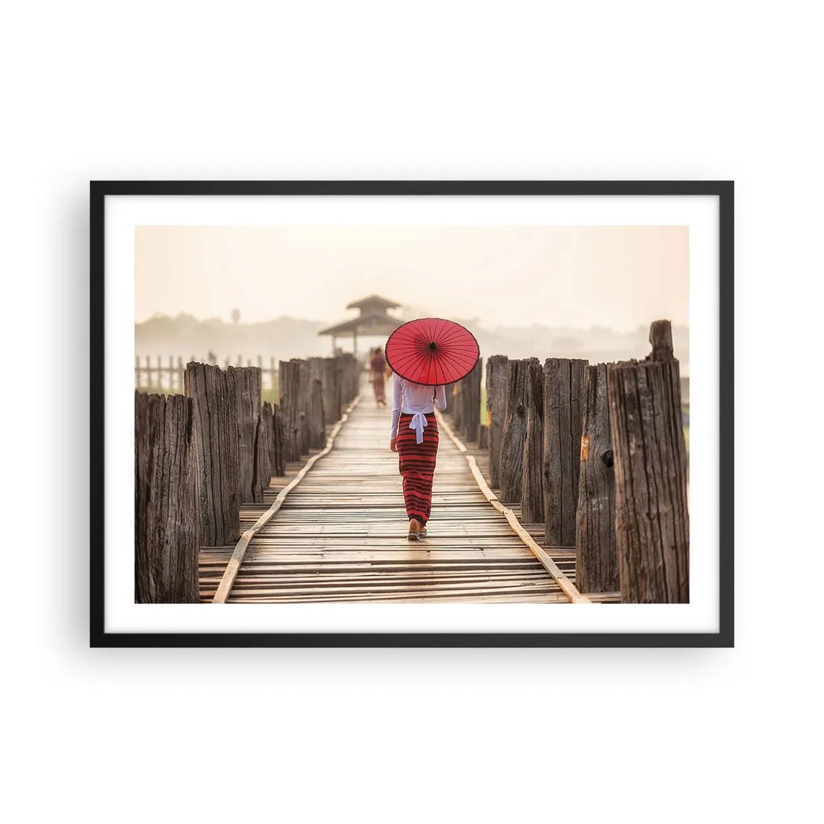 Poster in een zwarte lijst - Op de oude brug - 70x50 cm