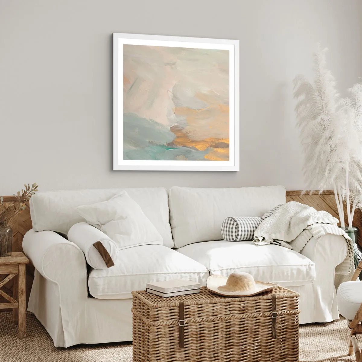 Poster in een witte lijst - Abstractie – het land van zachtheid - 60x60 cm