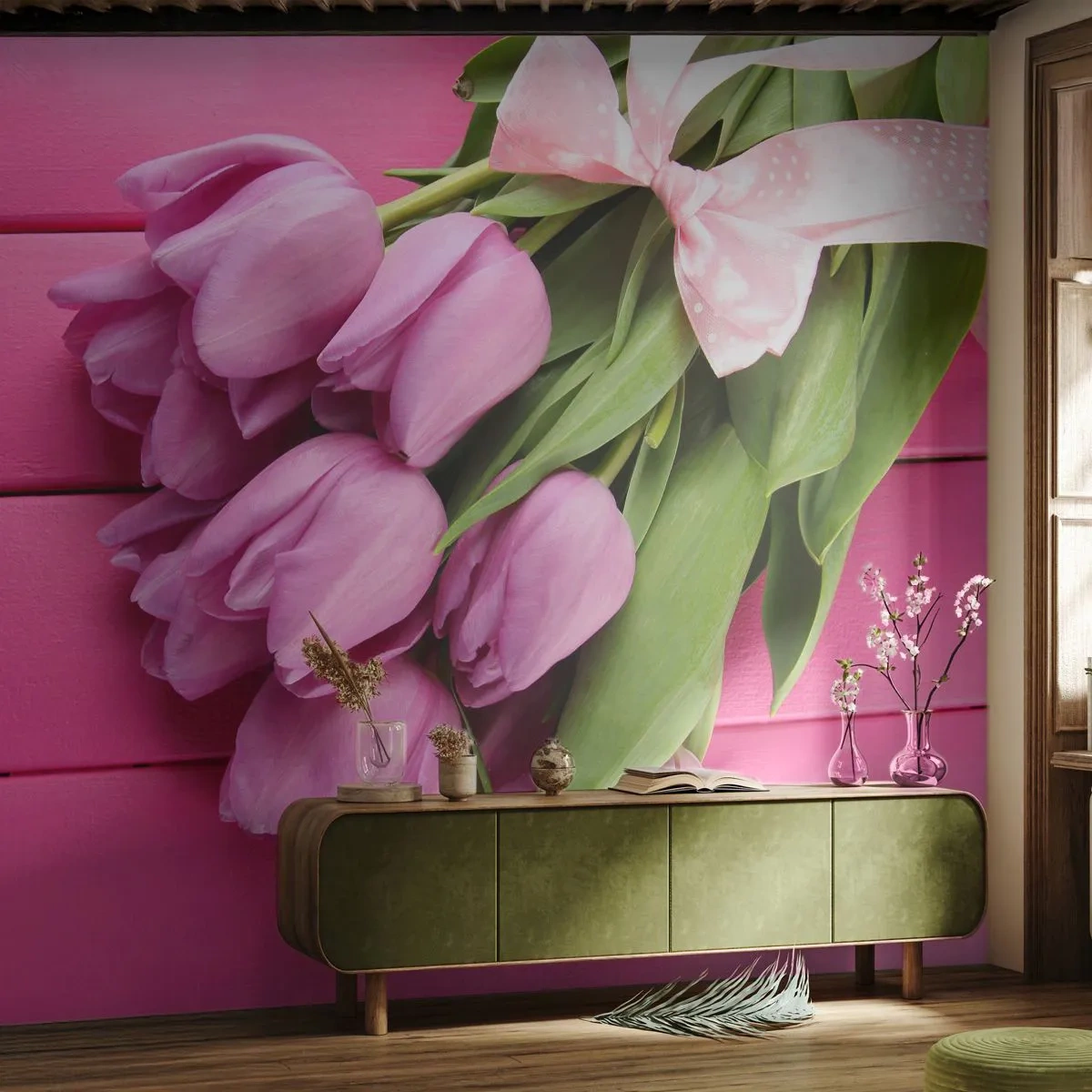 Fotobehang Standard Eco - Enkel voor jou - Bloemen, Tulpen, Boeket bloemen - 450x315 cm