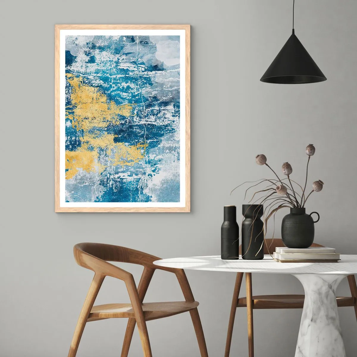 Een poster in een licht eiken lijst - Abstractie vol met weer - 70x100 cm