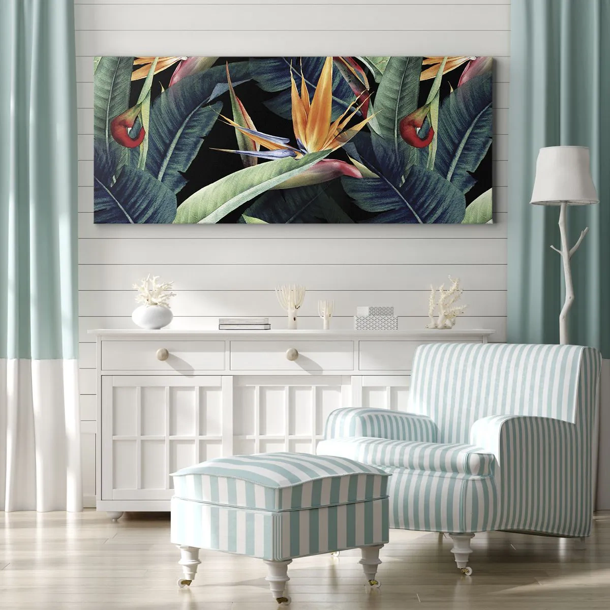 Schilderen op canvas - Vlammende bloemen van de tropen - 160x50 cm