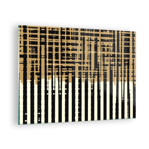 Schilderen op glas - Geometrische strepen en lijnen in tinten zwart en goud - 70x50cm - Architecturale abstractie - Moderne wanddecoratie voor woonkamer en slaapkamer ARTTOR