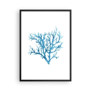 Poster in een zwarte lijst - Blauw koraal in aquarelstijl op witte achtergrond - 50x70cm - Nautische filigraan - Moderne wanddecoratie voor woonkamer en slaapkamer ARTTOR