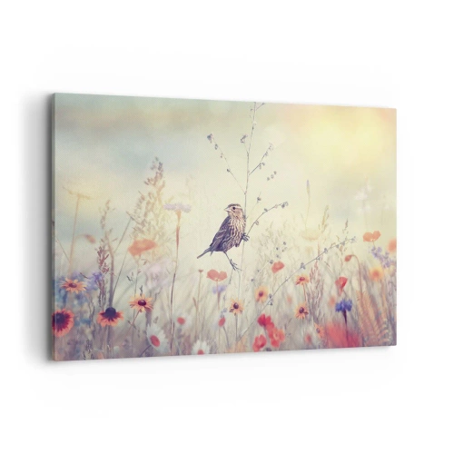 Schilderen op canvas - Vogelportret met een weiland op de achtergrond - 120x80 cm