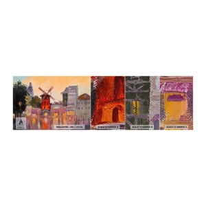 Fotobehang Monster Premium Sand - Parijse iconen – Moulin Rouge - Parijs, Fan, Moulin Rouge - 100x30 cm