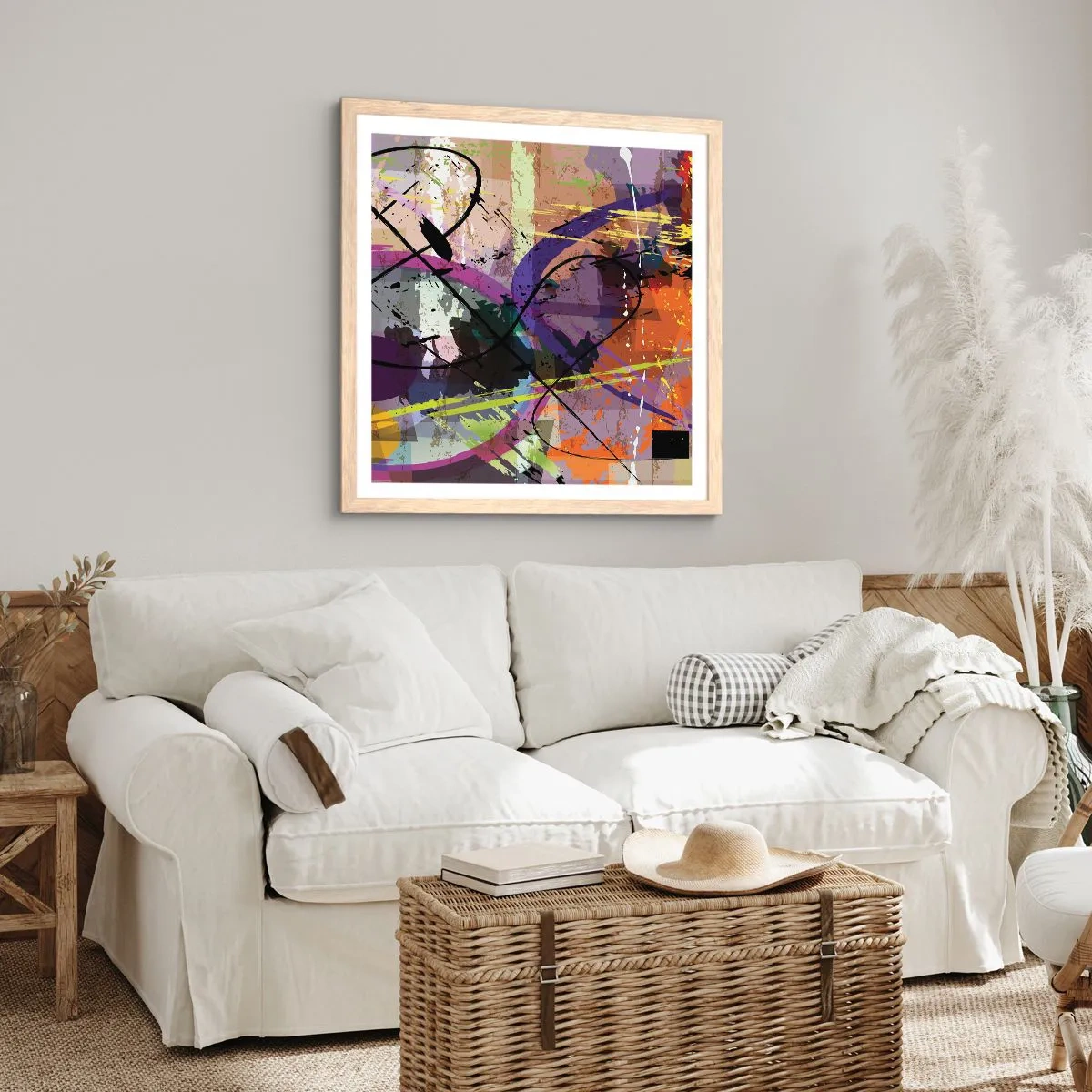 Een poster in een licht eiken lijst - Je kunt rechtdoor of rondom - 50x50 cm