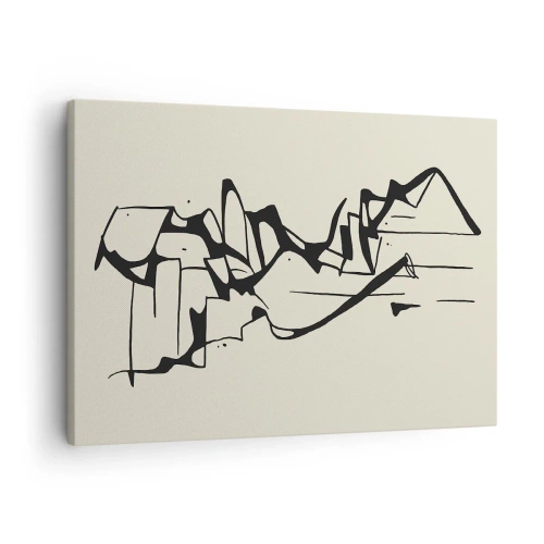 Schilderen op canvas - Abstracte tekening van bergen in zwart-wit - 70x50cm - Misschien een landschap - Moderne wanddecoratie voor woonkamer en slaapkamer ARTTOR