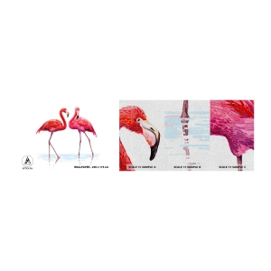 Fotobehang Monster Premium Sand - Roze randez-vous - Flamingo's, Vogels, Deel - 100x30 cm