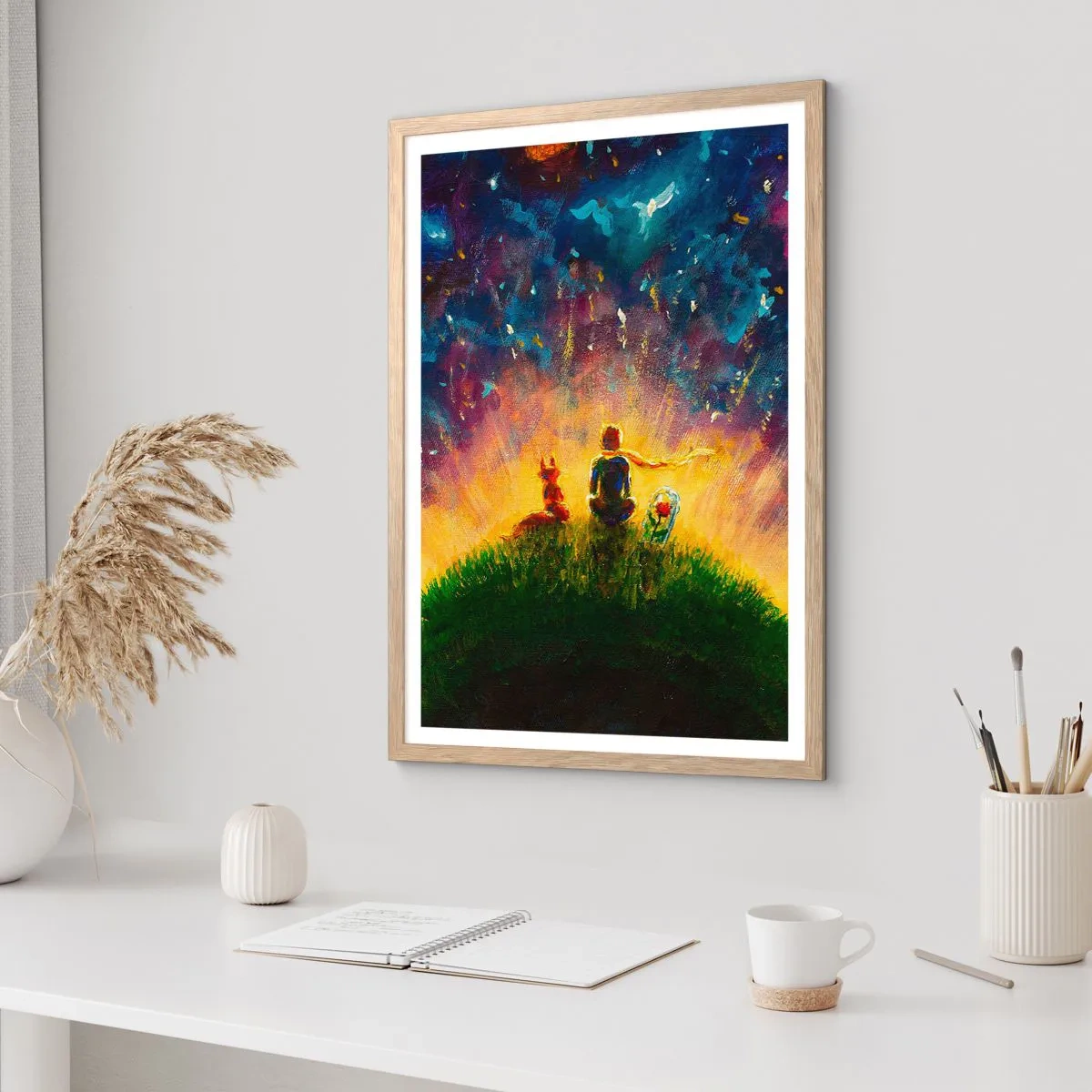 Een poster in een licht eiken lijst - Liefde en vriendschap - de hele wereld - 70x100 cm