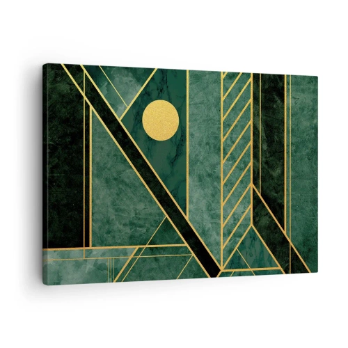 Schilderen op canvas - Groen en goud geometrisch ontwerp met een elegant patroon - 70x50cm - Dynamiek van goud en azuur - Moderne wanddecoratie voor woonkamer en slaapkamer ARTTOR