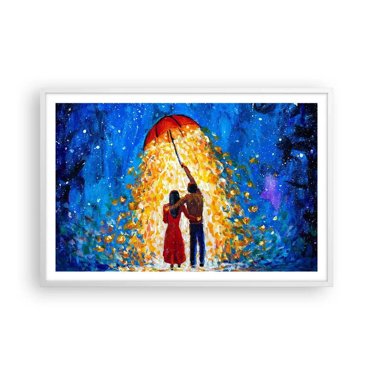 Poster in een witte lijst - De magie van een regenachtige avond? - 91x61 cm