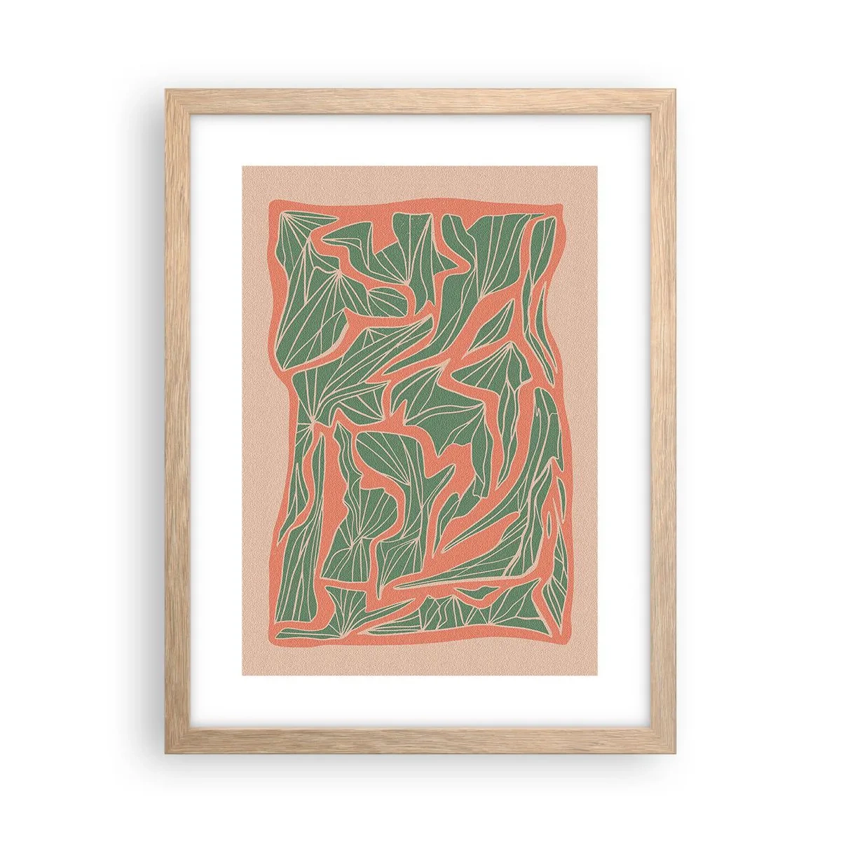 Een poster in een licht eiken lijst - De strijd tussen koraal en groen - 30x40 cm