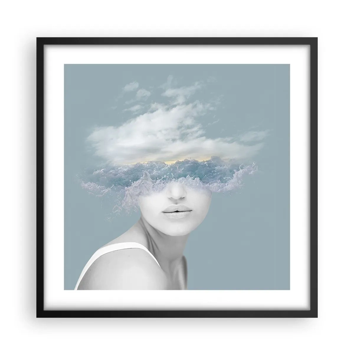Poster in een zwarte lijst - Met hoofd in de wolken - 50x50 cm