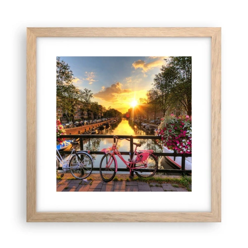 Een poster in een licht eiken lijst - Lenteochtend in Amsterdam - 30x30 cm