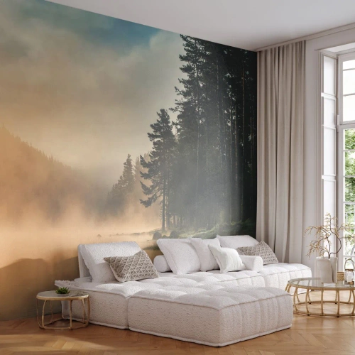 Fotobehang Premium Canvas - De geboorte van de dag - Landschap, Meer, Woud - 250x175 cm