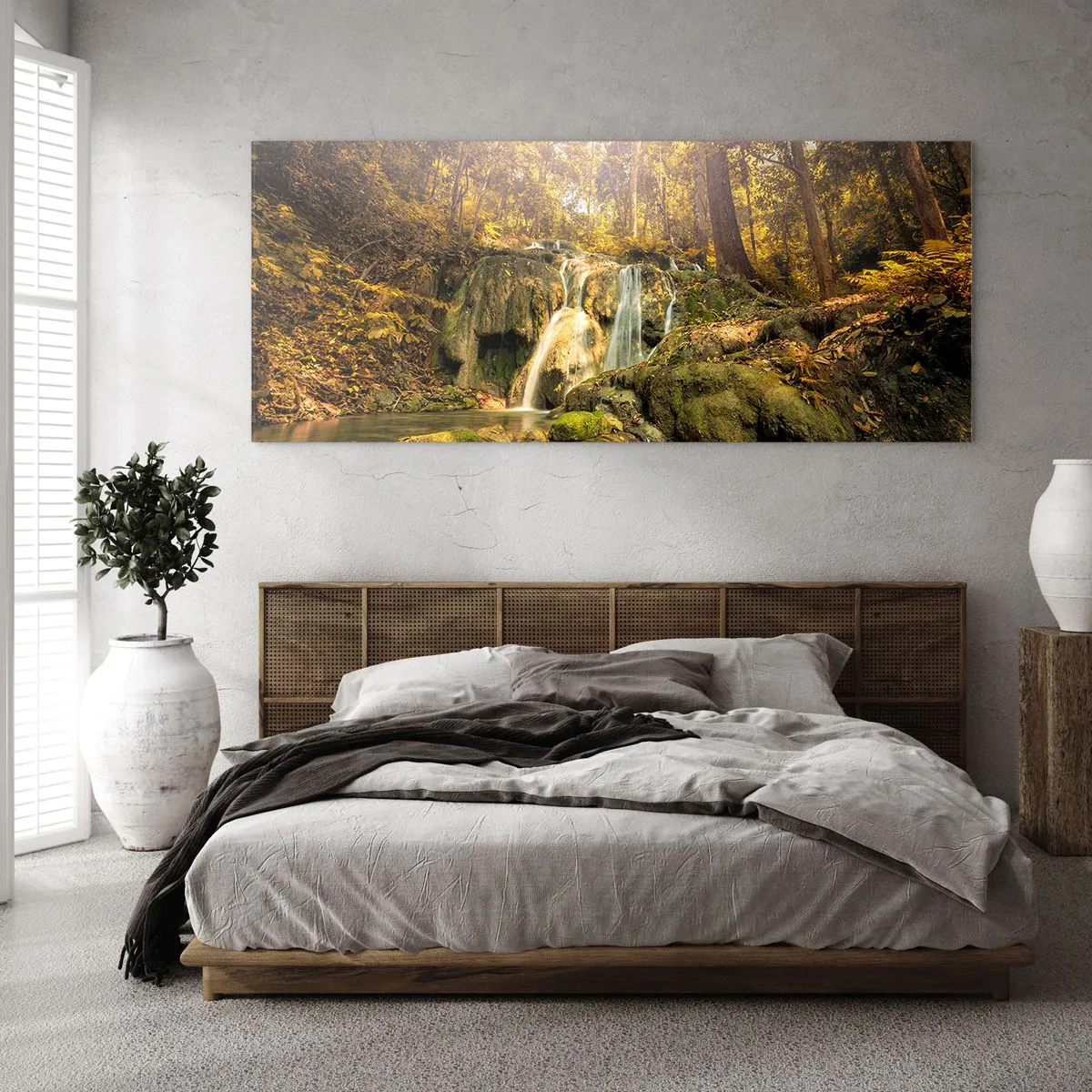 Schilderen op glas - Boscascade in het groen - 140x50 cm