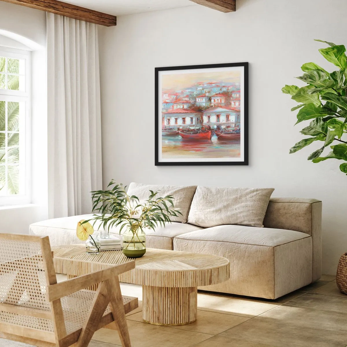 Poster in een zwarte lijst - Gelukkige stad - 40x40 cm