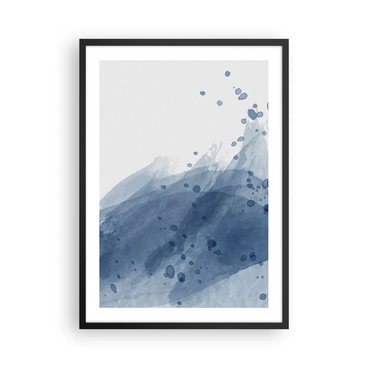 Poster in een zwarte lijst - Waterverfgolven in tinten blauw - 50x70cm - Blauwe tule - Moderne wanddecoratie voor woonkamer en slaapkamer ARTTOR