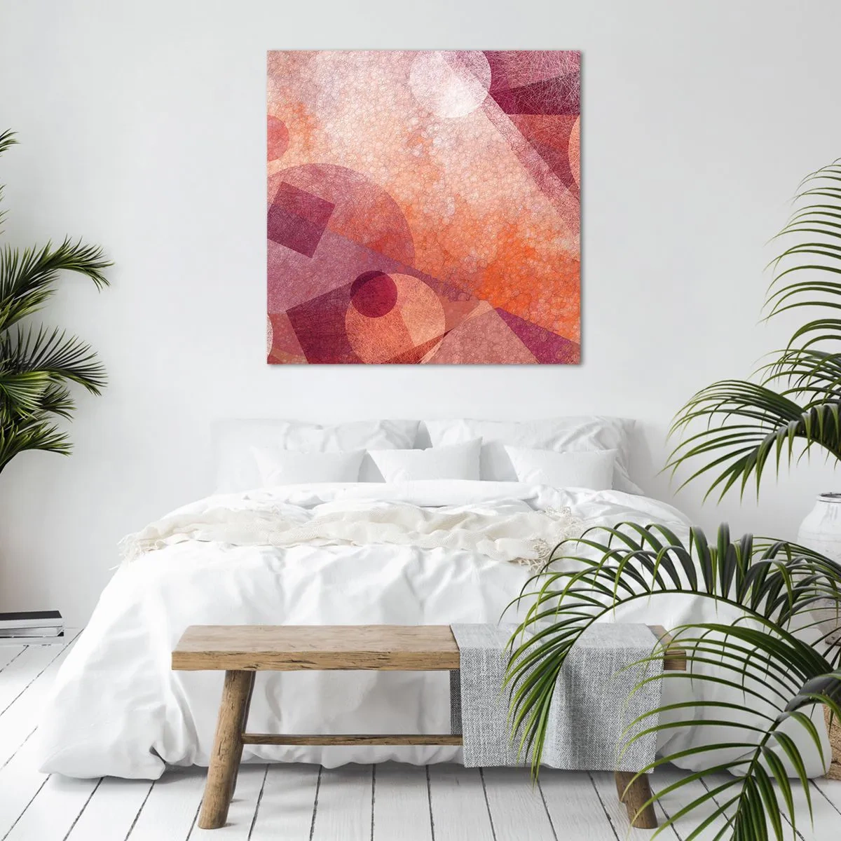 Schilderen op canvas - Geometrische transformaties in roze - 60x60 cm