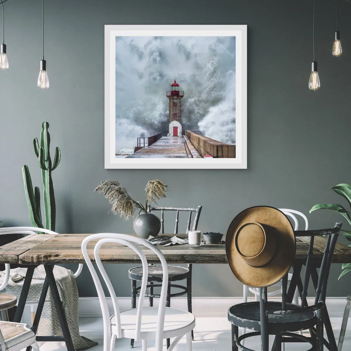 Poster in een witte lijst - Het gebrul van het water, het geluid zal blazen - 40x40 cm