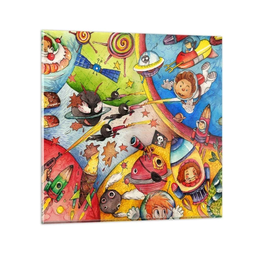 Schilderen op glas - Geweldig ruimteavontuur - 70x70 cm