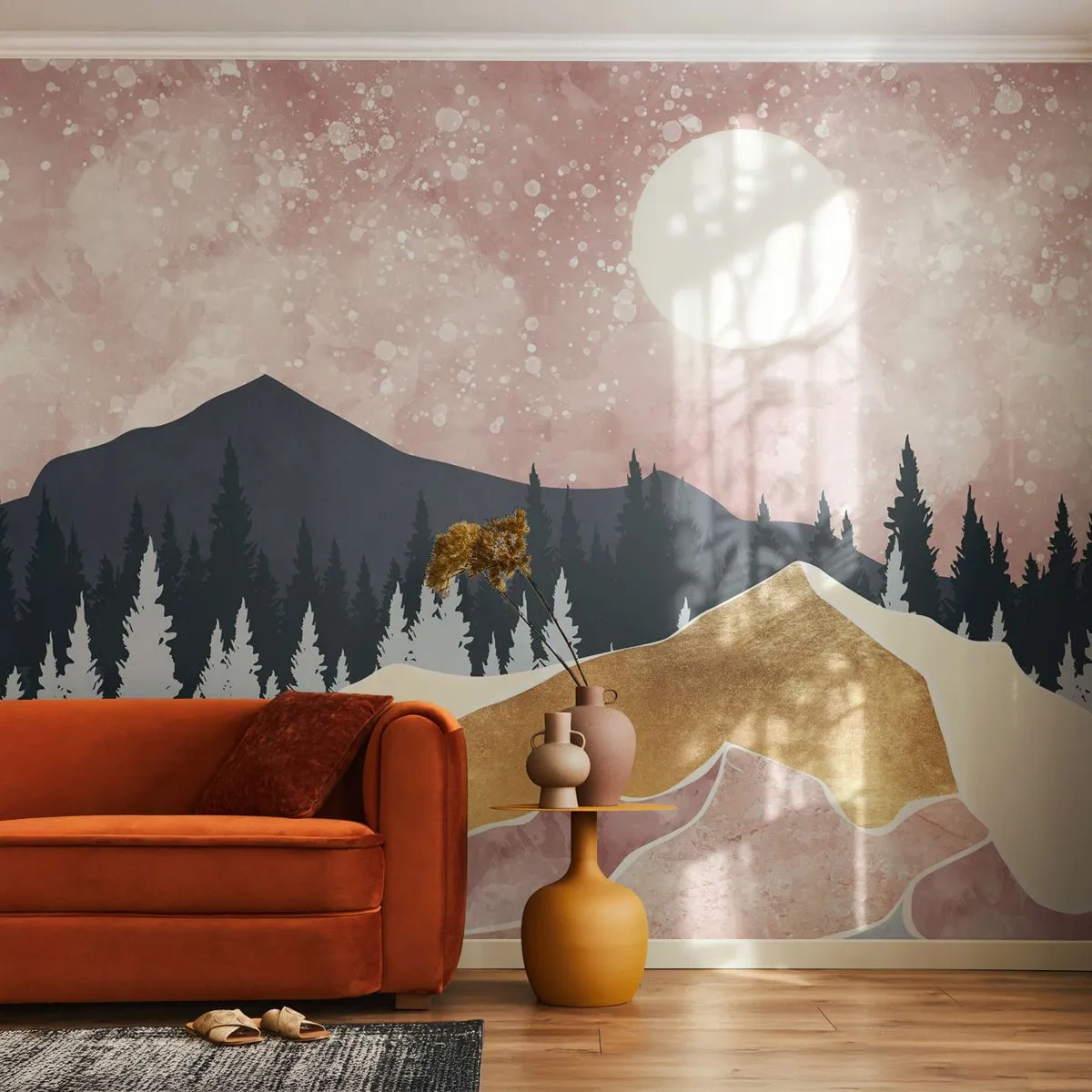 Fotobehang Standard Eco - Nachtwacht - Grafisch, Landschap, Bergen - 450x315 cm