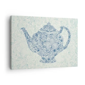 Schilderen op canvas - Decoratieve tekening van een theepot met blauwe ornamenten - 70x50cm - De charme van thee - Moderne wanddecoratie voor woonkamer en slaapkamer ARTTOR