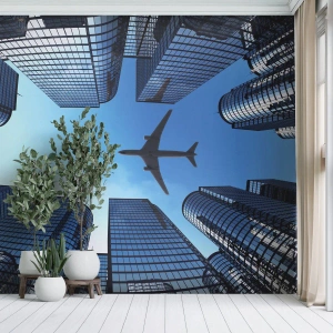 Zelfklevend Fotobehang Deluxe Sticker - Het uitzicht vanuit het glazen ravijn - Architectuur, Vliegtuig, Stad - 350x256 cm