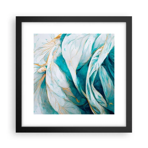 Poster in een zwarte lijst - Blauwe abstractie met een gouden motief - 30x30 cm