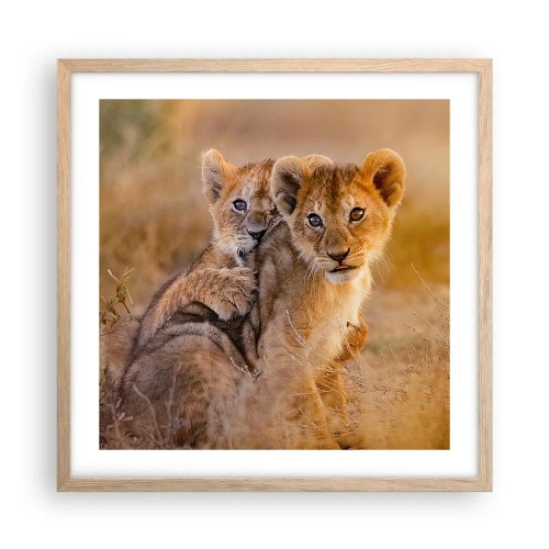 Een poster in een licht eiken lijst - Niet storen! We hebben plezier - 50x50 cm