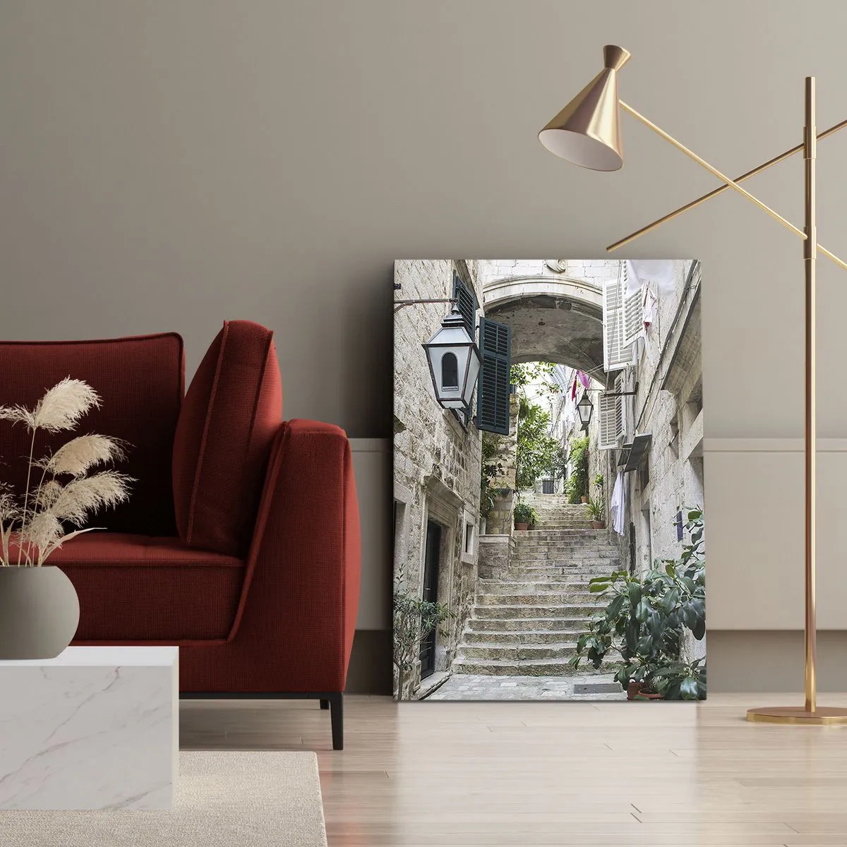 Schilderen op canvas - Een charmant steegje - 70x100 cm