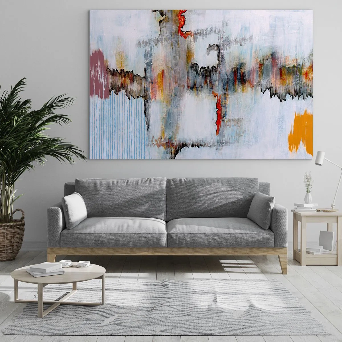 Schilderen op glas - Abstracte compositie met energieke kleuren - 70x50cm - Een stok op het water - Moderne wanddecoratie voor woonkamer en slaapkamer ARTTOR