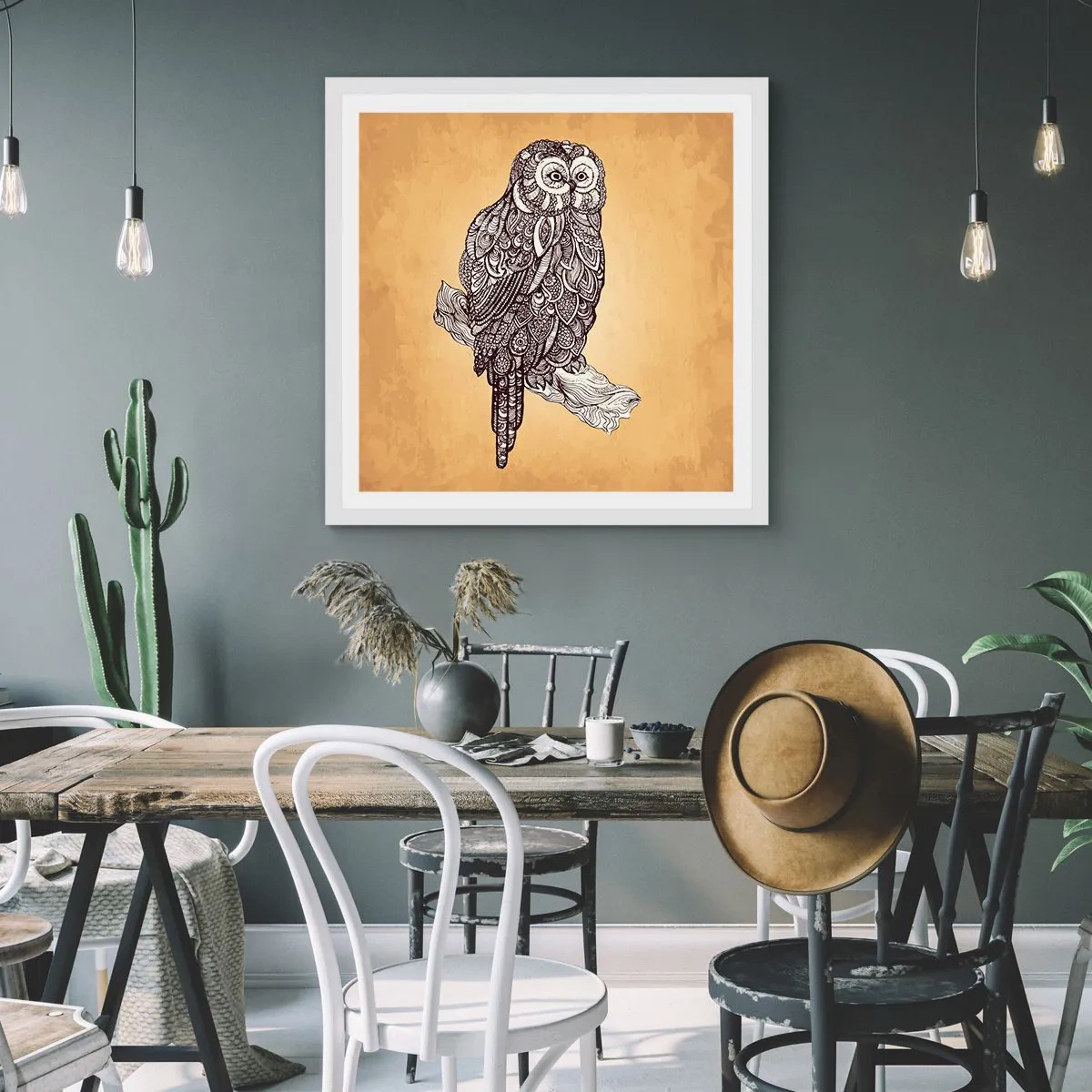 Poster in een witte lijst - Ingewikkelde ornamenten van wijsheid - 60x60 cm