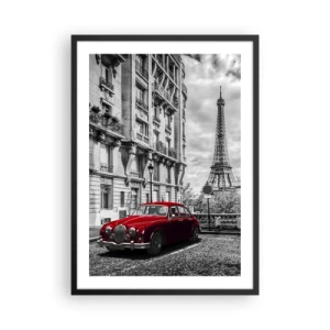 Poster in een zwarte lijst - Een rode auto met de Eiffeltoren op de achtergrond - 50x70cm - Roofdier in de stad - Moderne wanddecoratie voor woonkamer en slaapkamer ARTTOR