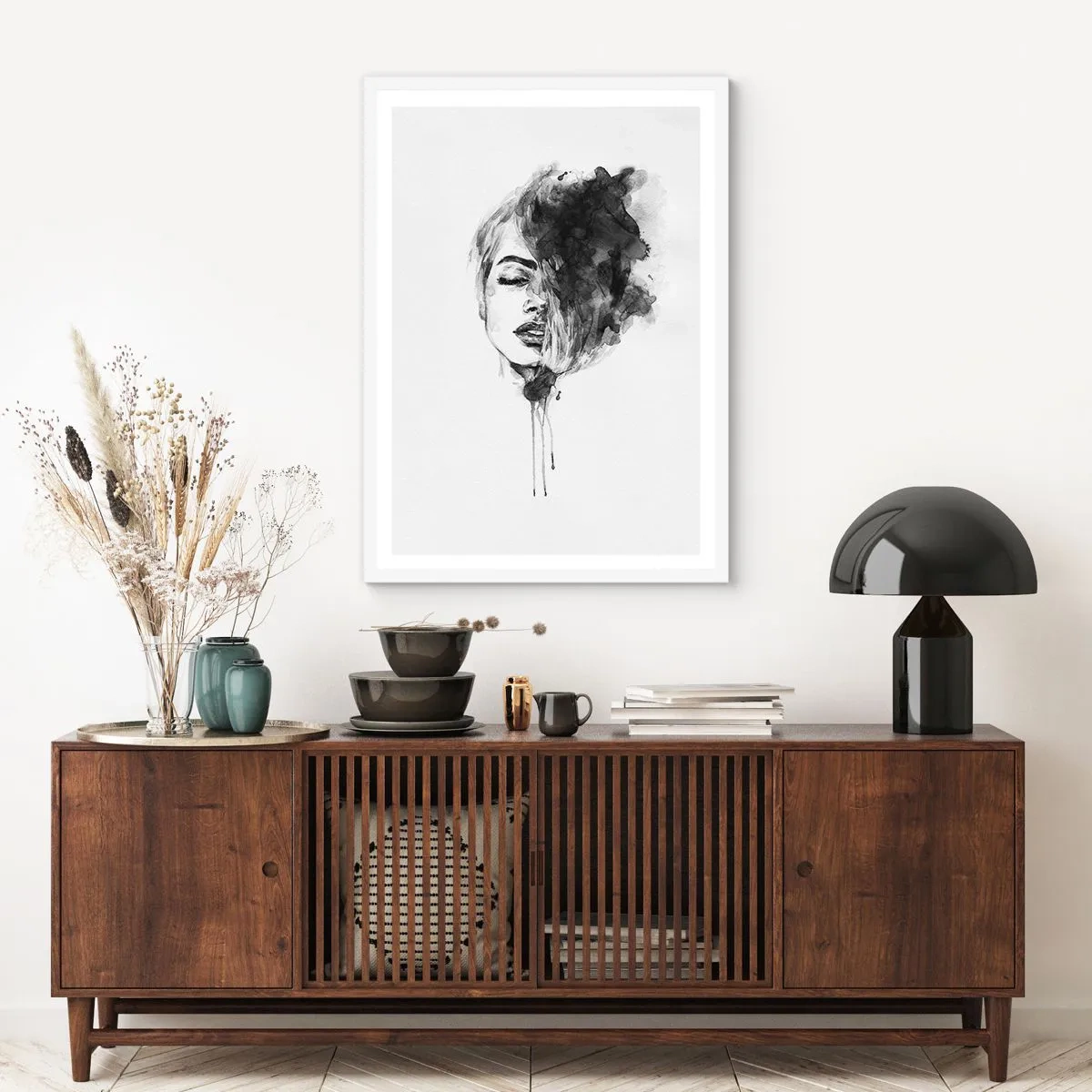 Poster in een witte lijst - Waar droomt het meisje over? - 30x40 cm