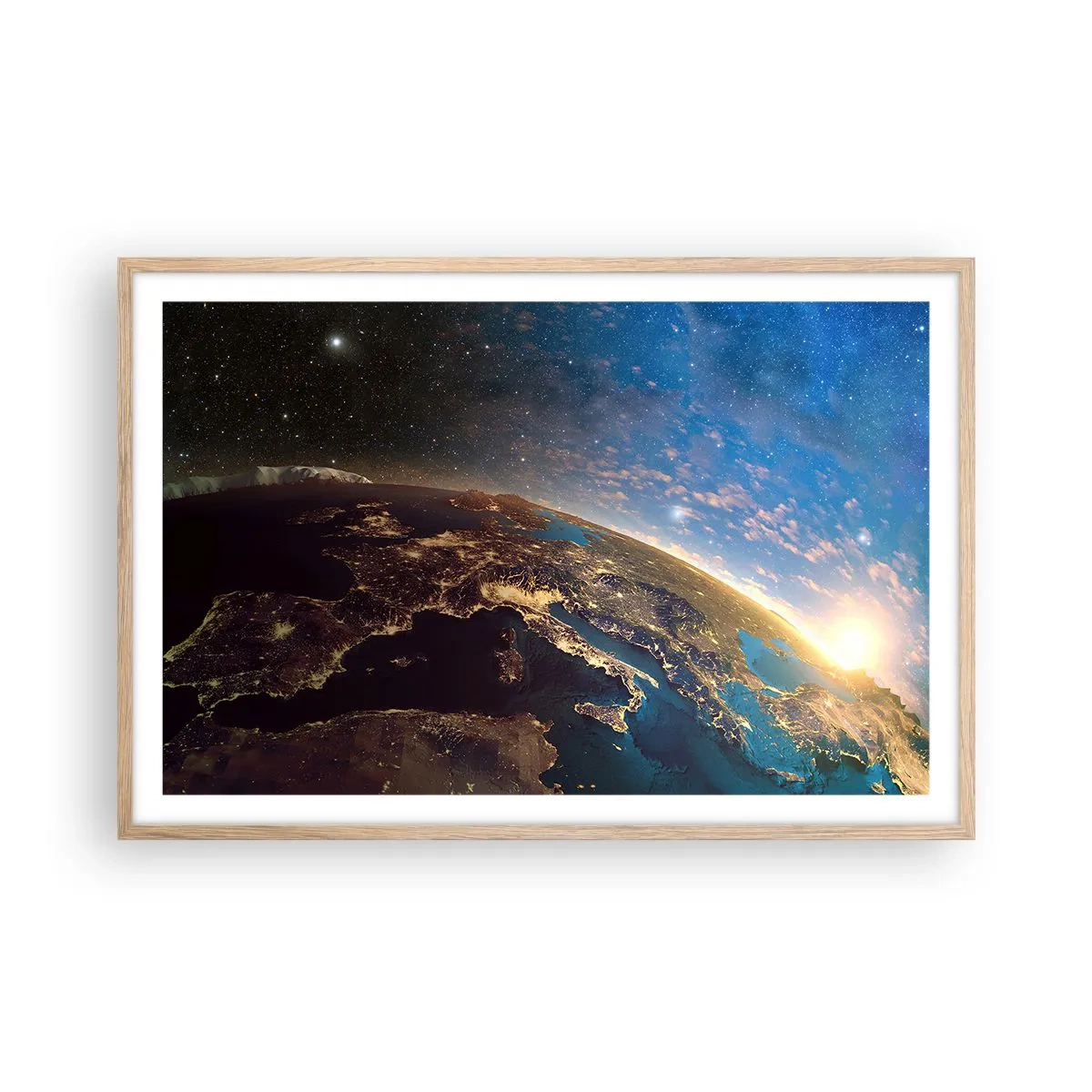 Een poster in een licht eiken lijst - Laten we eens van een afstand naar onszelf kijken - 91x61 cm