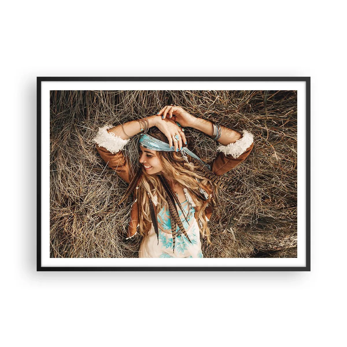 Poster in een zwarte lijst - Op weg naar de zomer van de liefde - 100x70 cm