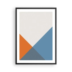 Poster in een zwarte lijst - Geometrische compositie in tinten oranje en blauw - 50x70cm - In een hoekje… - Moderne wanddecoratie voor woonkamer en slaapkamer ARTTOR