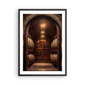 Poster in een zwarte lijst - Elegante wijnkelder met houten vaten - 50x70cm - Sfeervolle kelder - Moderne wanddecoratie voor woonkamer en slaapkamer ARTTOR