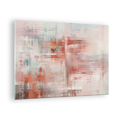 Schilderen op glas - Een abstracte compositie in tinten rood en beige. - 70x50cm - Vaag. Maar roze - Moderne wanddecoratie voor woonkamer en slaapkamer ARTTOR