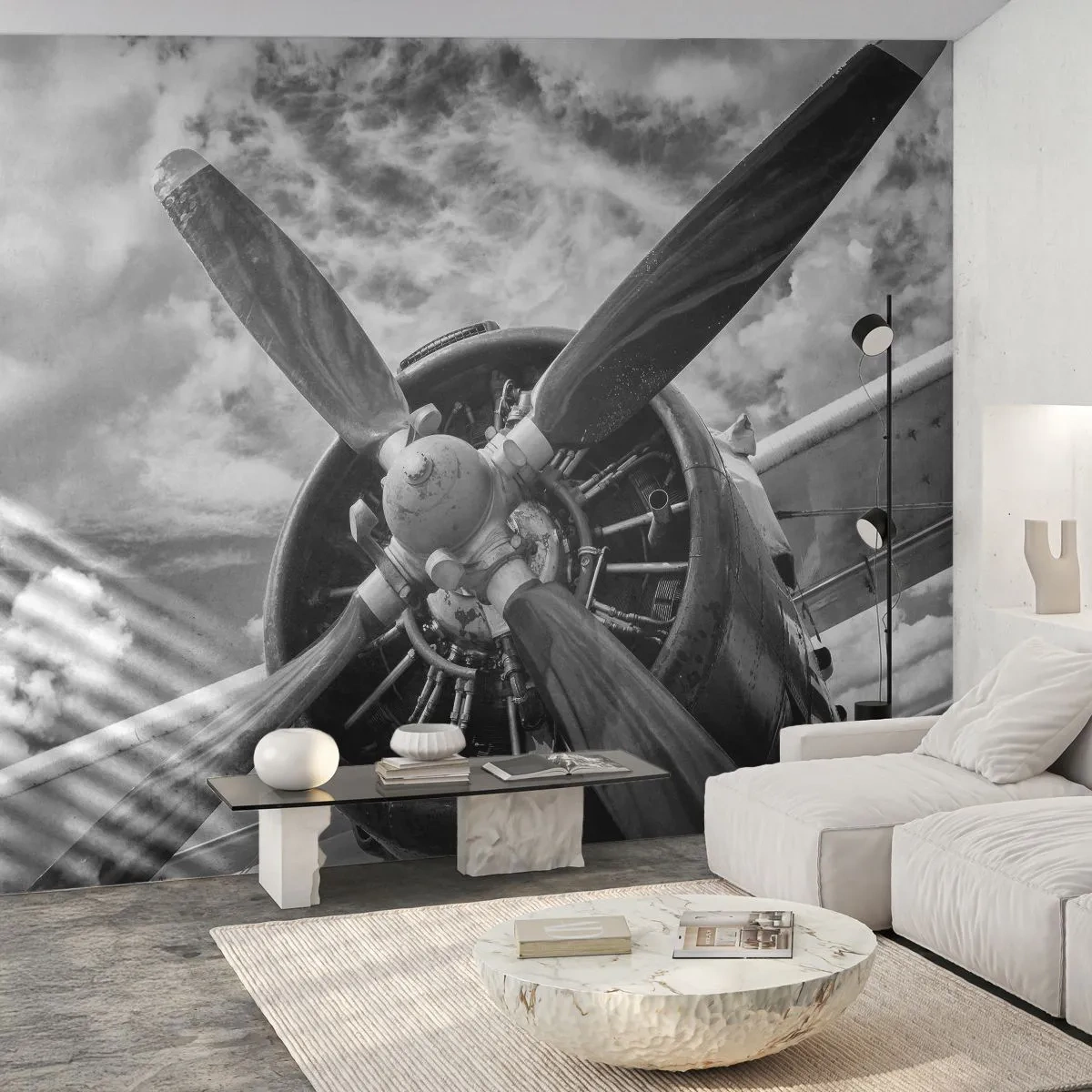 Zelfklevend Fotobehang Deluxe Sticker - Veroveraar van de lucht - Vliegtuig, Vliegtuigpropeller, Vintage - 250x175 cm