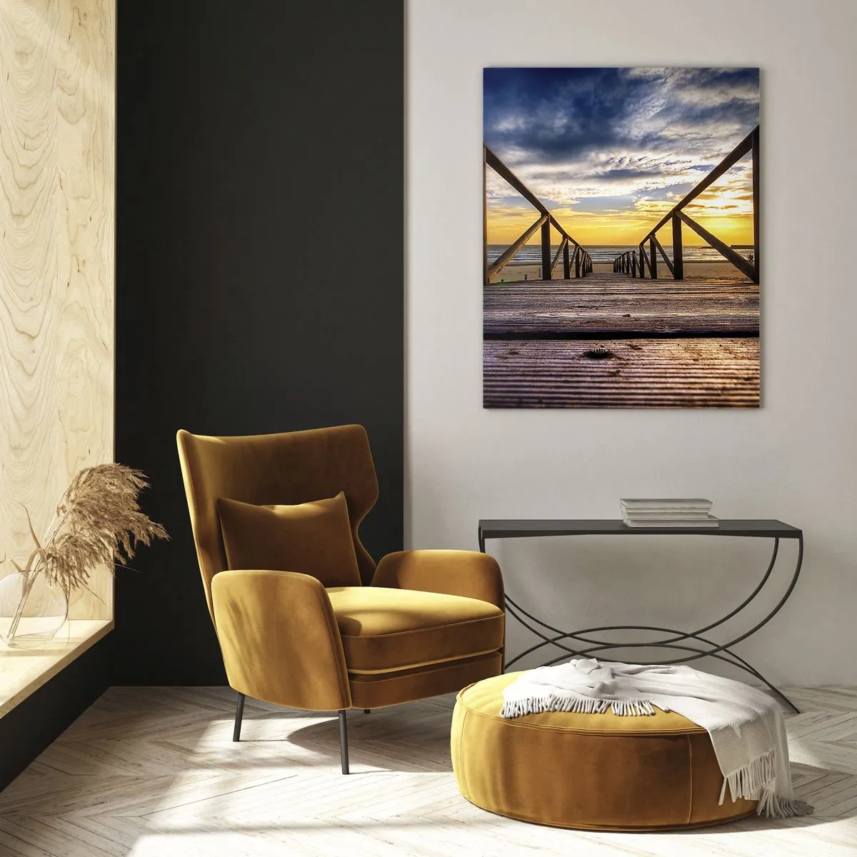 Schilderen op glas - Rechtstreeks naar het rustige strand bij zonsondergang - 50x70 cm