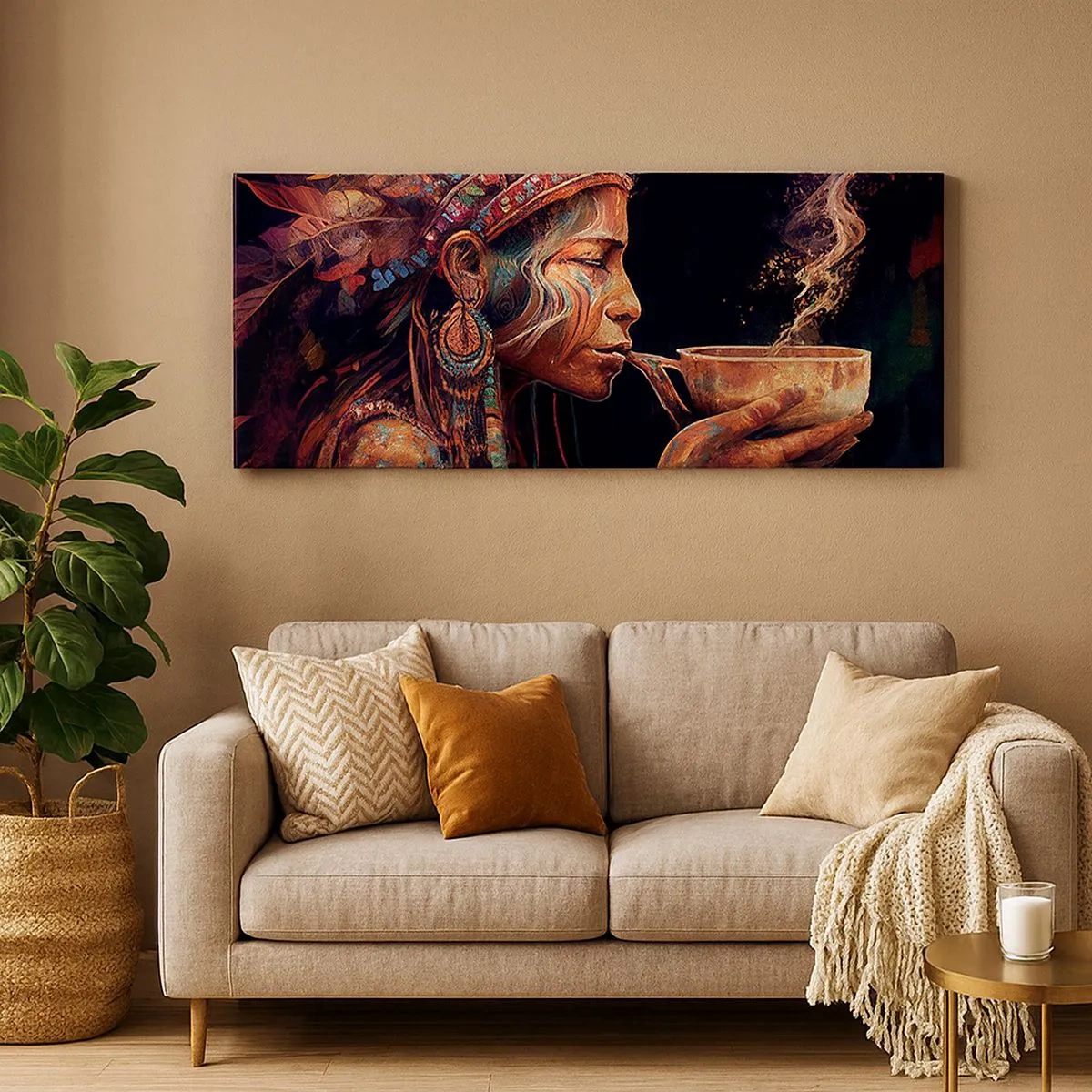 Schilderen op canvas - Magisch ritueel - 100x40 cm