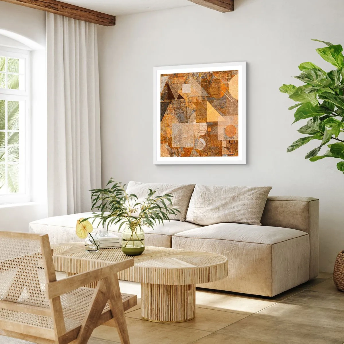 Poster in een witte lijst - Een kubistische studie van brons - 60x60 cm