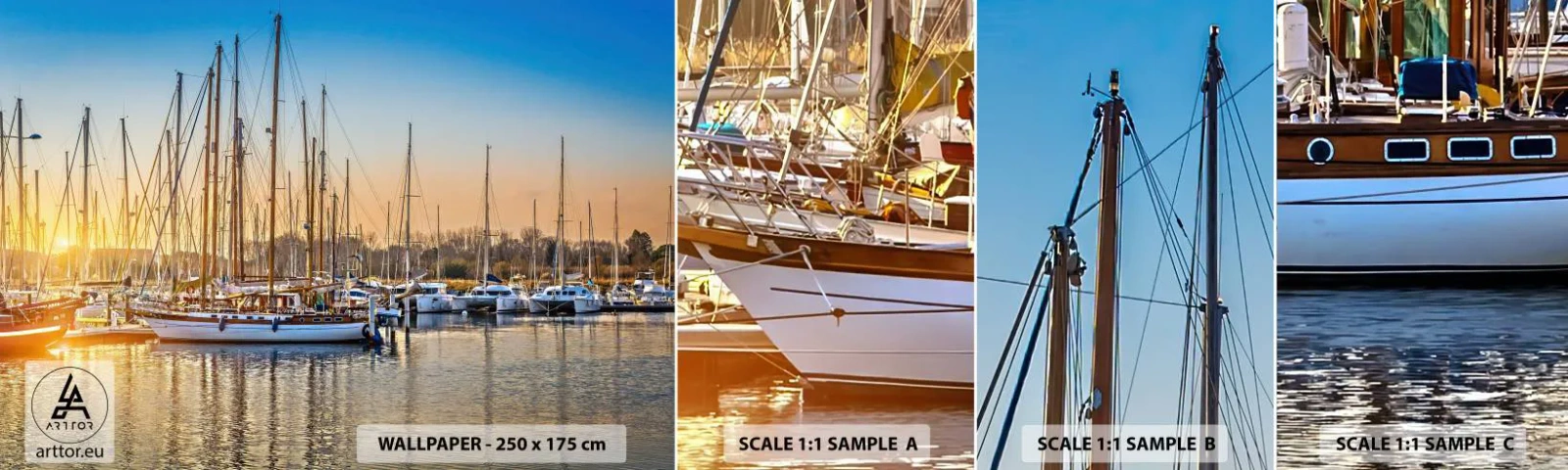 Fotobehang Monster Zelfklevend Deluxe Sticker - De wind moet ook slapen - Landschap, Jachthaven, Zeilboot - 100x30 cm