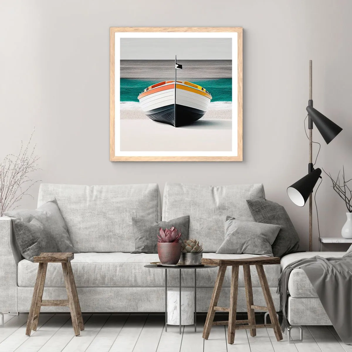 Een poster in een licht eiken lijst - Op zijn plaats - 60x60 cm