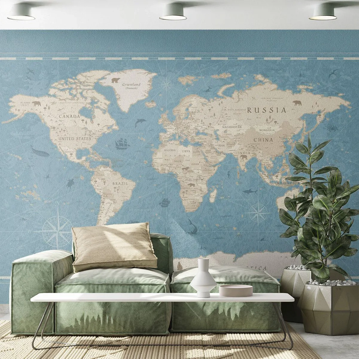 Zelfklevend Fotobehang Deluxe Sticker - De wereld binnen handbereik - Wereldkaart, Vintage, Grunge - 450x315 cm