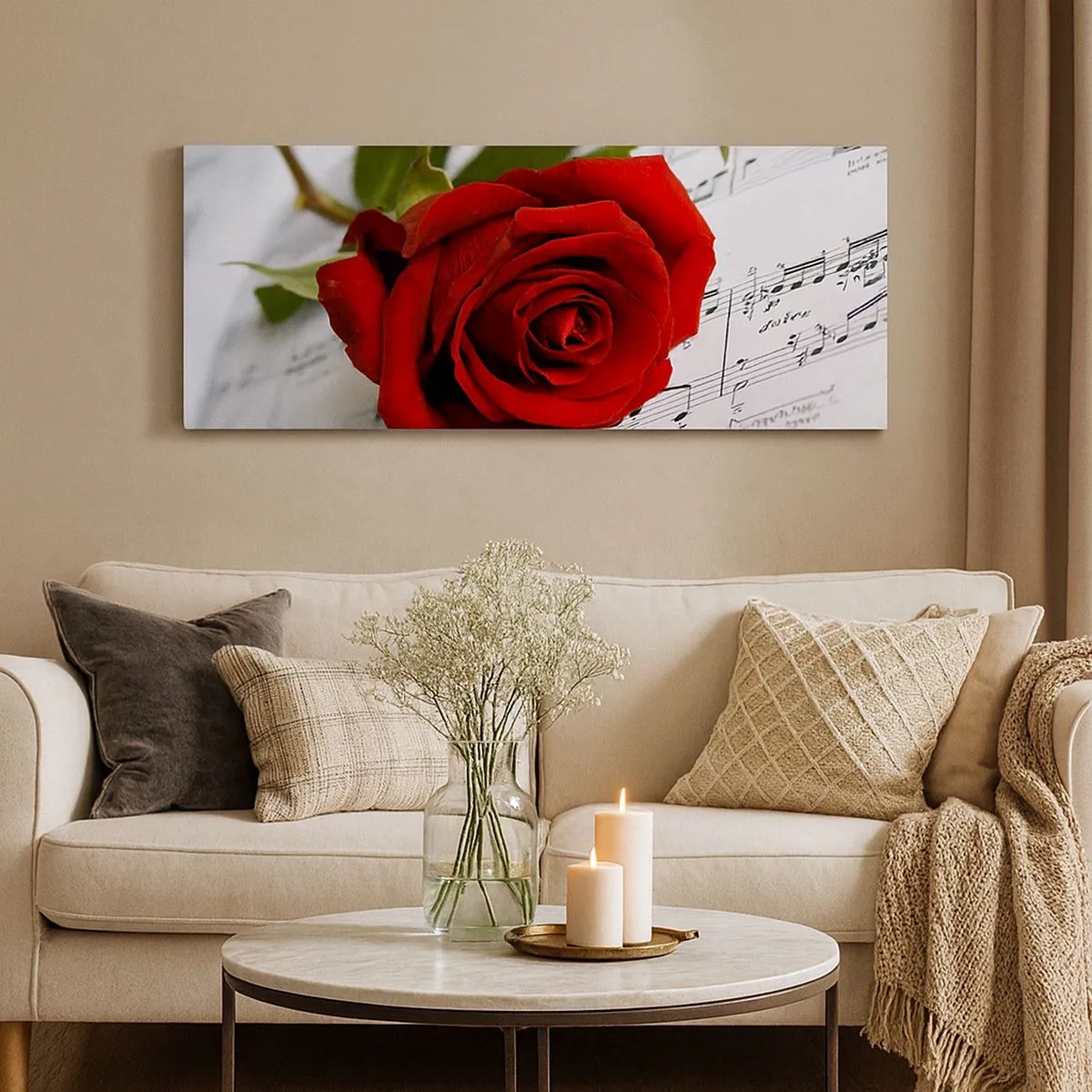 Schilderen op canvas - Muziek van gevoelens in scharlaken - 100x40 cm